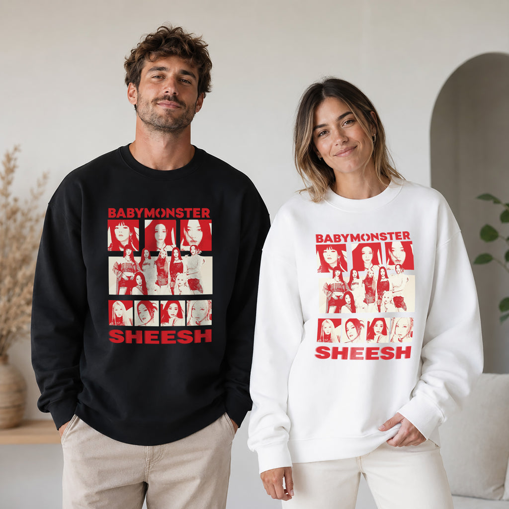 BABYMONSTER Graphic Sheesh Sweatshirt - Couple view, Y2K kpop concert sweatshirt
