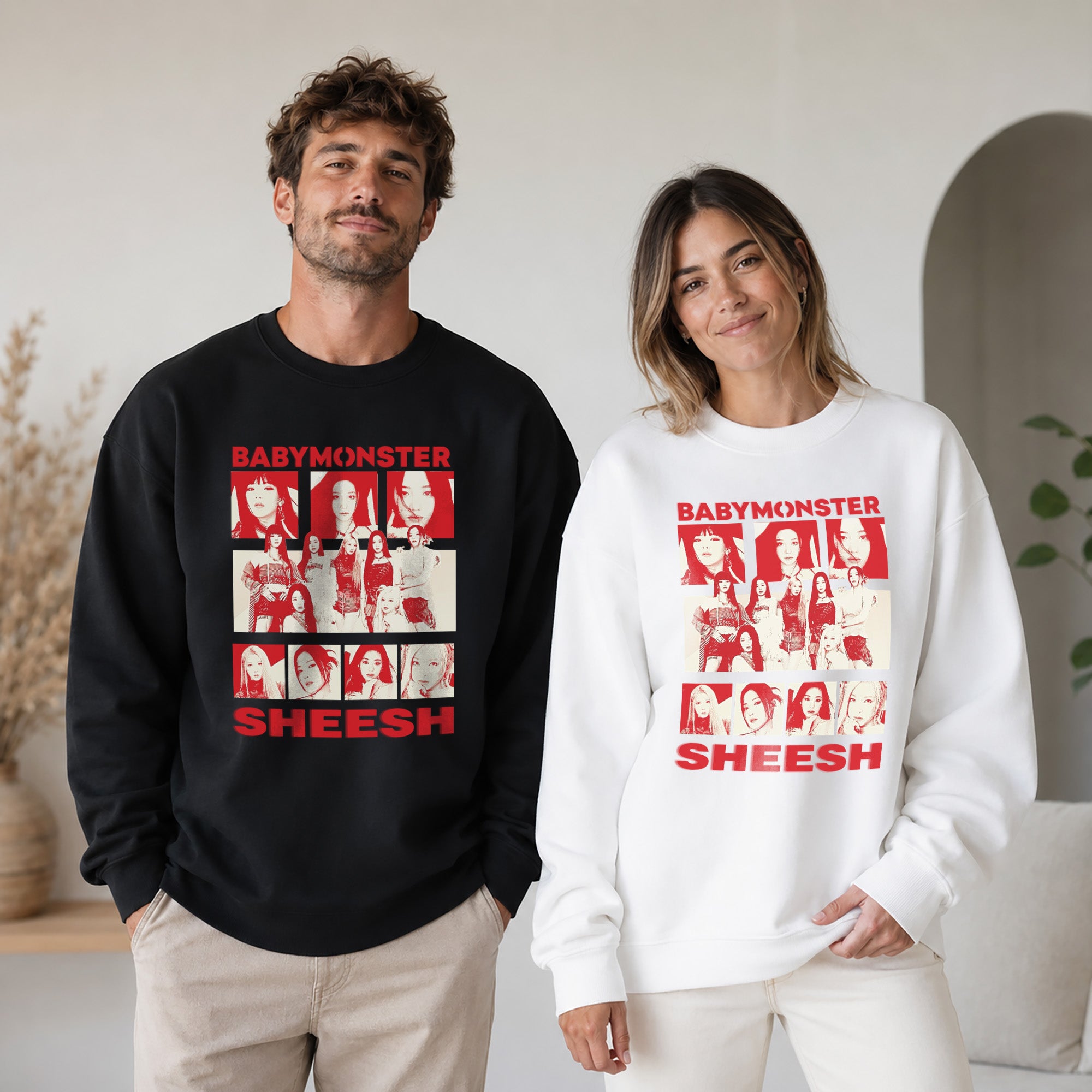 BABYMONSTER Graphic Sheesh Sweatshirt - Couple view, Y2K kpop concert sweatshirt