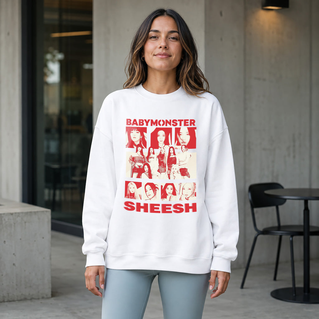 BABYMONSTER Graphic Sheesh Sweatshirt - Women view, Y2K kpop concert sweatshirt