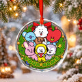 BTS BT21 Wreath Custom Name Ornament - glass round ornament, fan-made kpop personalized Christmas ornament