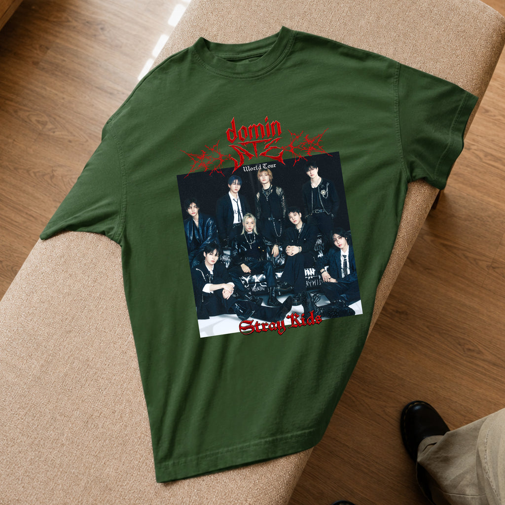 Stray Kids DominATE World Tour T-Shirt - Spread view, Y2K kpop concert tee