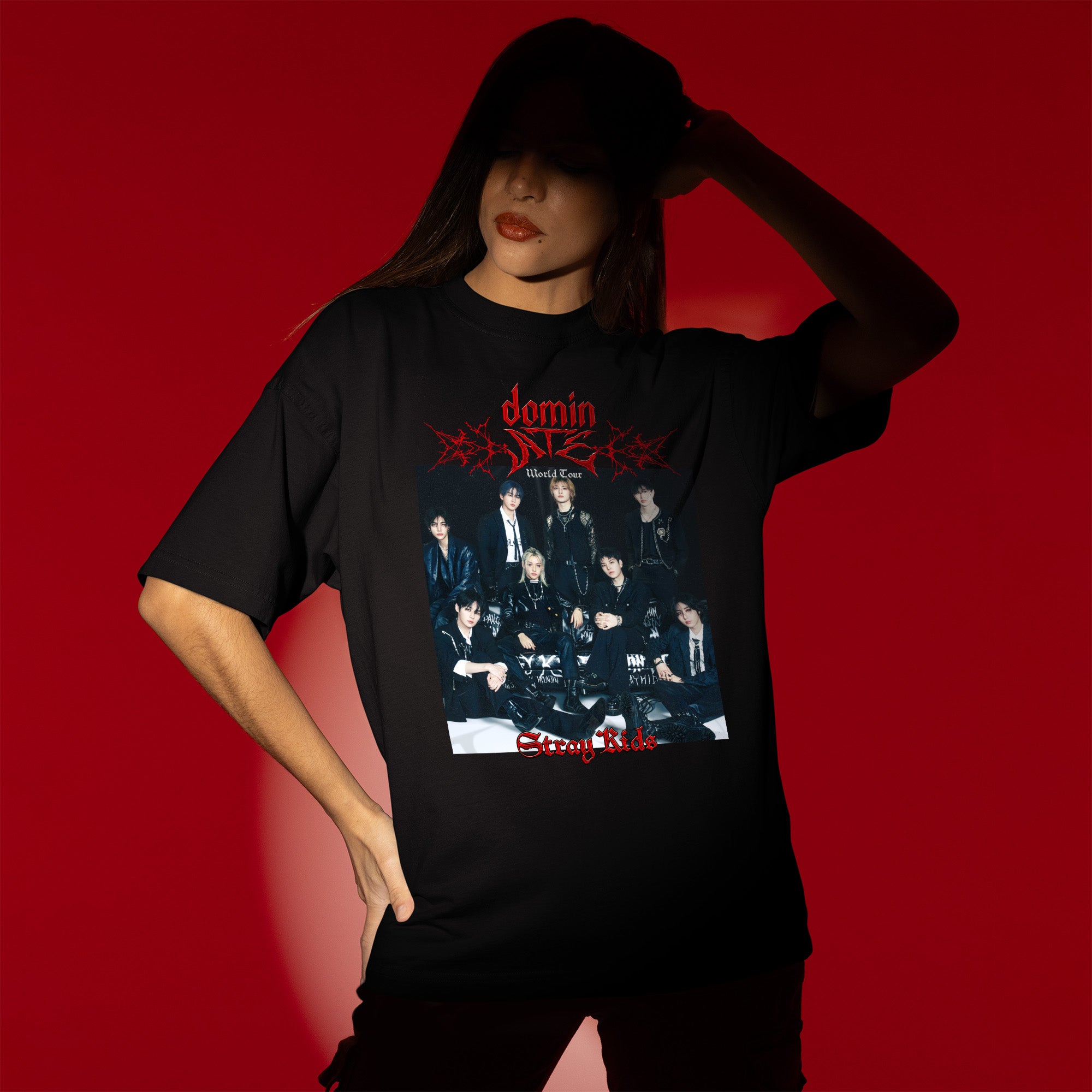 Stray Kids DominATE World Tour T-Shirt - Women view, Y2K kpop concert tee