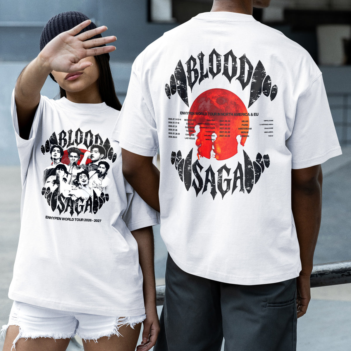 ENHYPEN Blood Saga World Tour 2026 2027 T-Shirt - Couple 2 view, Y2K kpop concert tee