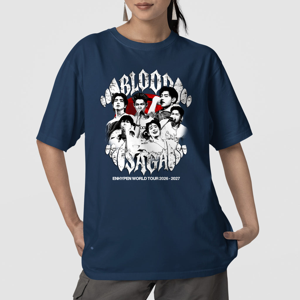 ENHYPEN Blood Saga World Tour 2026 2027 T-Shirt - Front view, Y2K kpop concert tee
