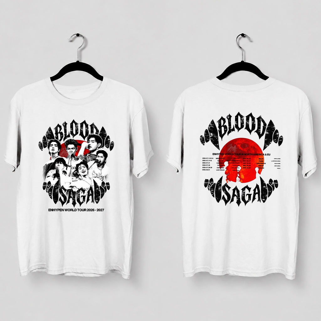 ENHYPEN Blood Saga World Tour 2026 2027 T-Shirt - Main view, Y2K kpop concert tee
