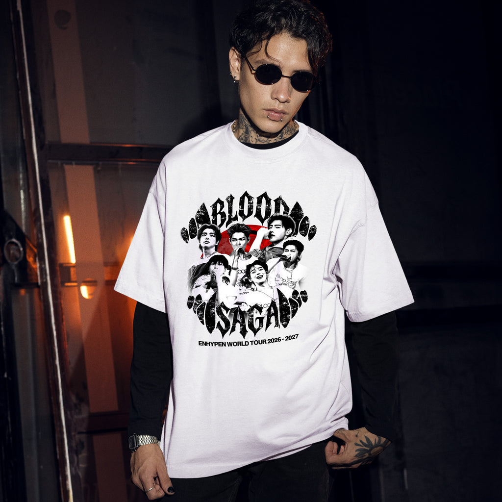 ENHYPEN Blood Saga World Tour 2026 2027 T-Shirt - Men Front view, Y2K kpop concert tee