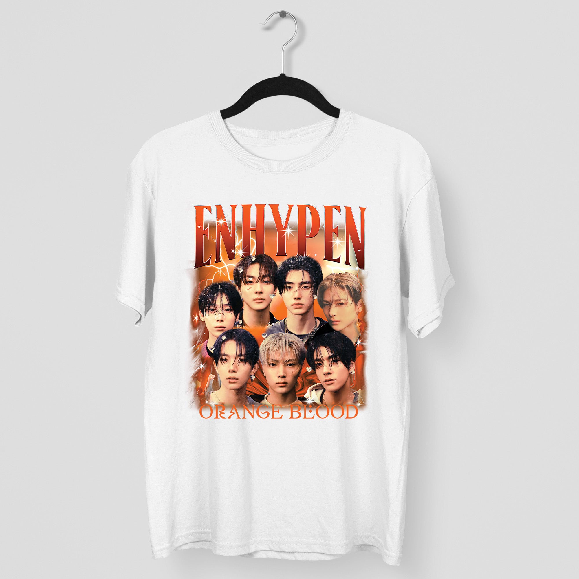 ENHYPEN Orange Blood Graphic T-Shirt - Main view, Y2K kpop concert tee