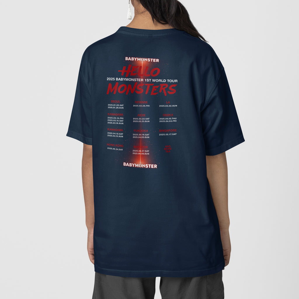 BABYMONSTER Graphic Hello Monsters Concert T-Shirt - Back view, Y2K kpop concert tee