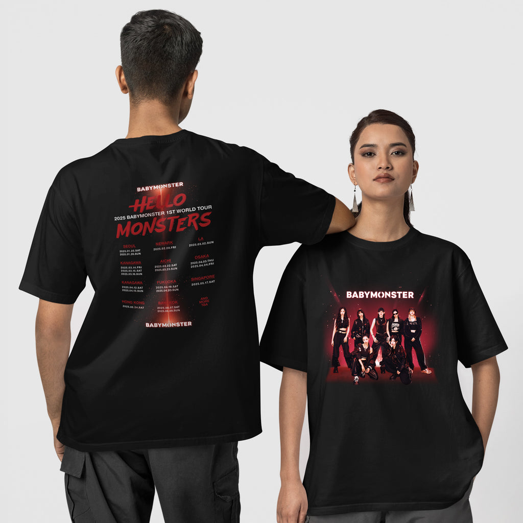 BABYMONSTER Graphic Hello Monsters Concert T-Shirt - Couple 1 view, Y2K kpop concert tee