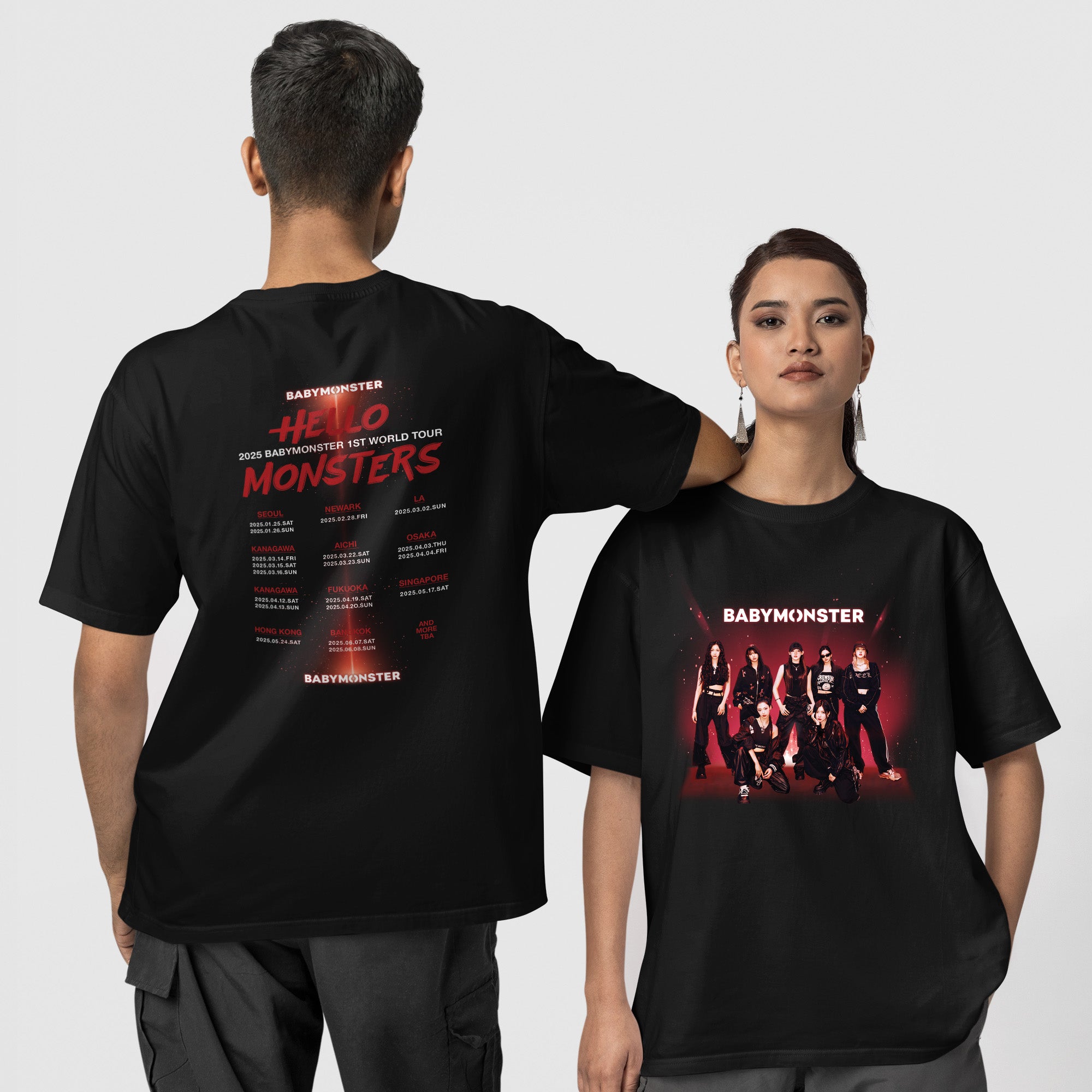 BABYMONSTER Graphic Hello Monsters Concert T-Shirt - Couple 1 view, Y2K kpop concert tee