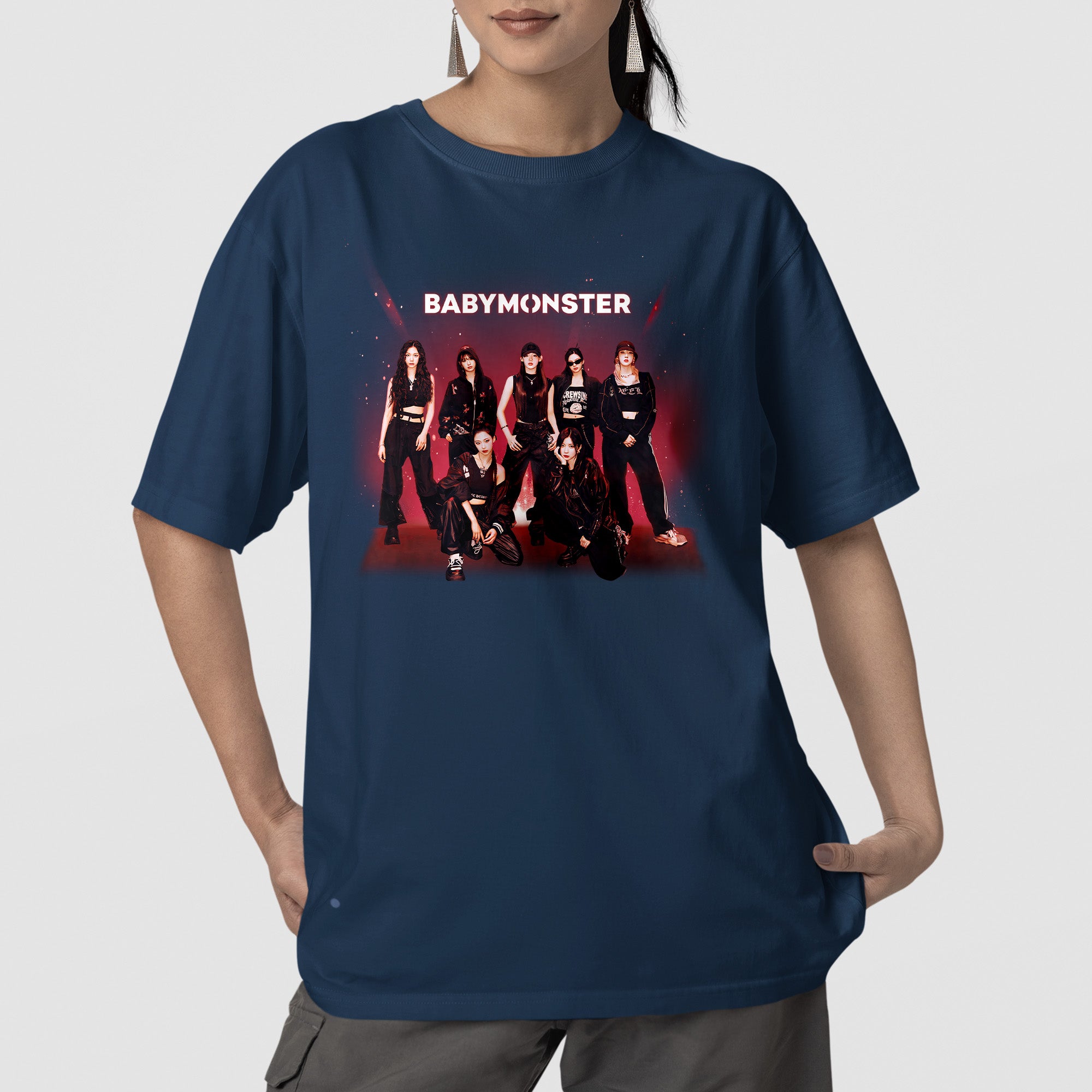 BABYMONSTER Graphic Hello Monsters Concert T-Shirt - Front view, Y2K kpop concert tee