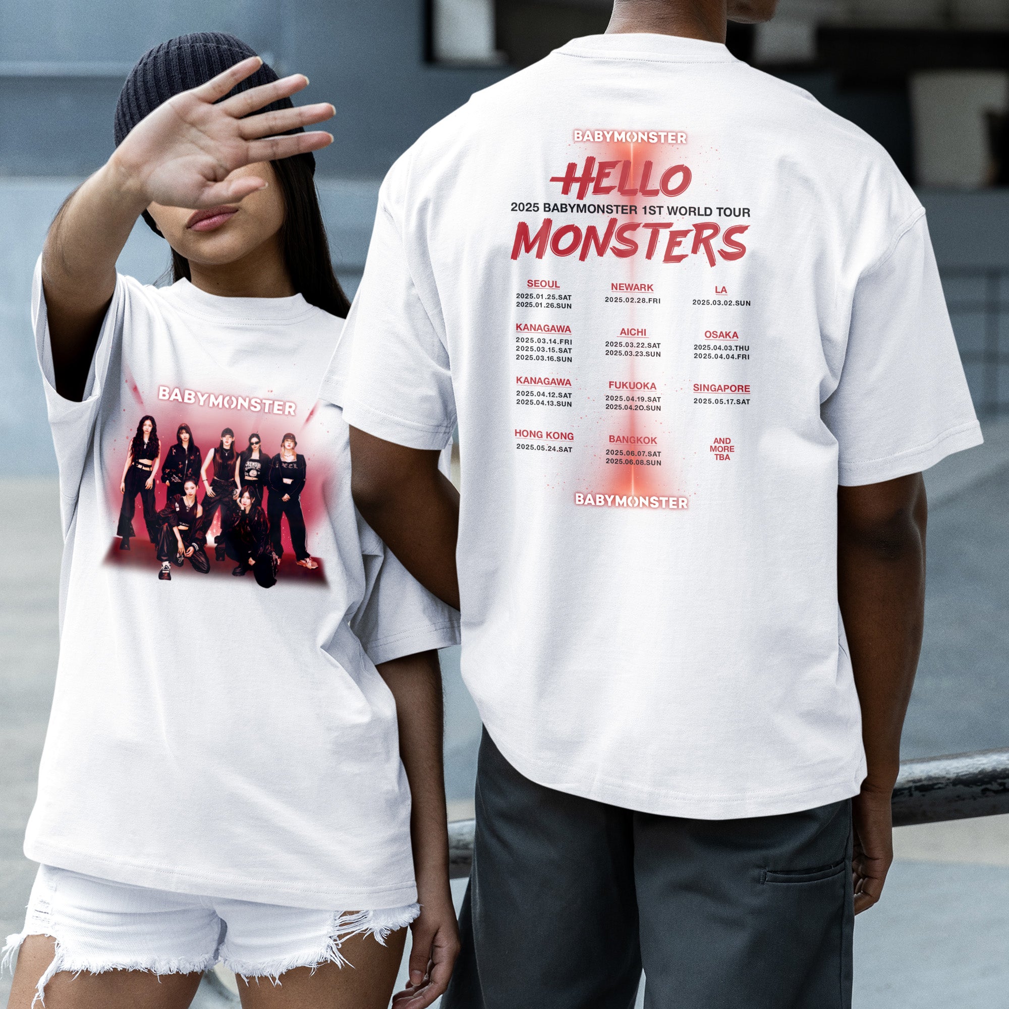 BABYMONSTER Graphic Hello Monsters Concert T-Shirt - Couple 2 view, Y2K kpop concert tee