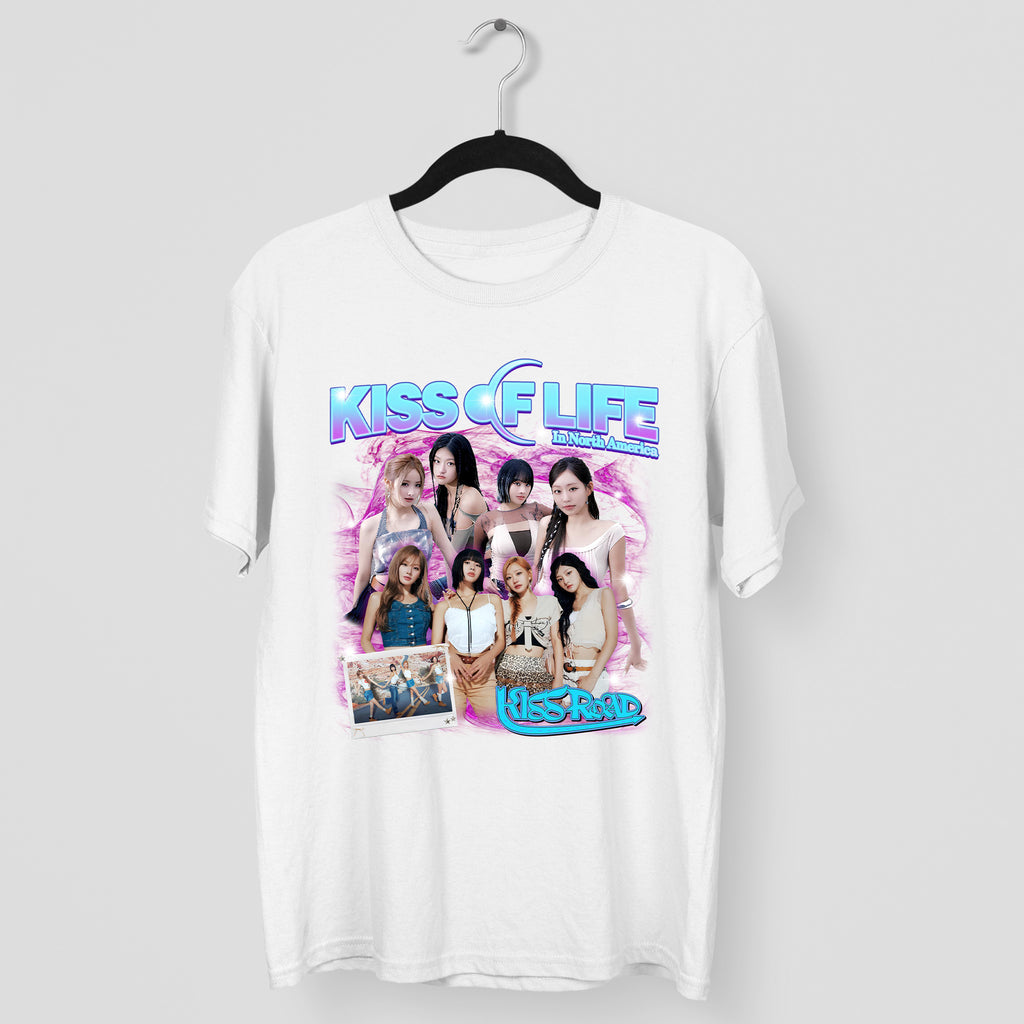 Kiss Of Life Graphic Kiss Road T-Shirt - Main view, Y2K kpop concert tee