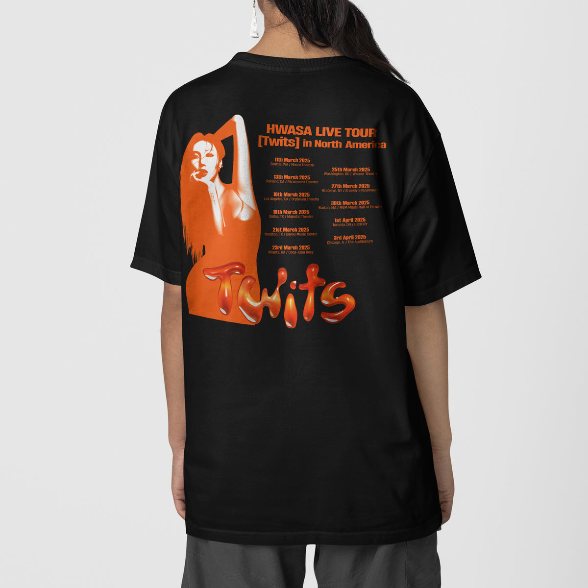 Hwasa Twits Tour Date T-Shirt - Back view, Y2K kpop concert tee