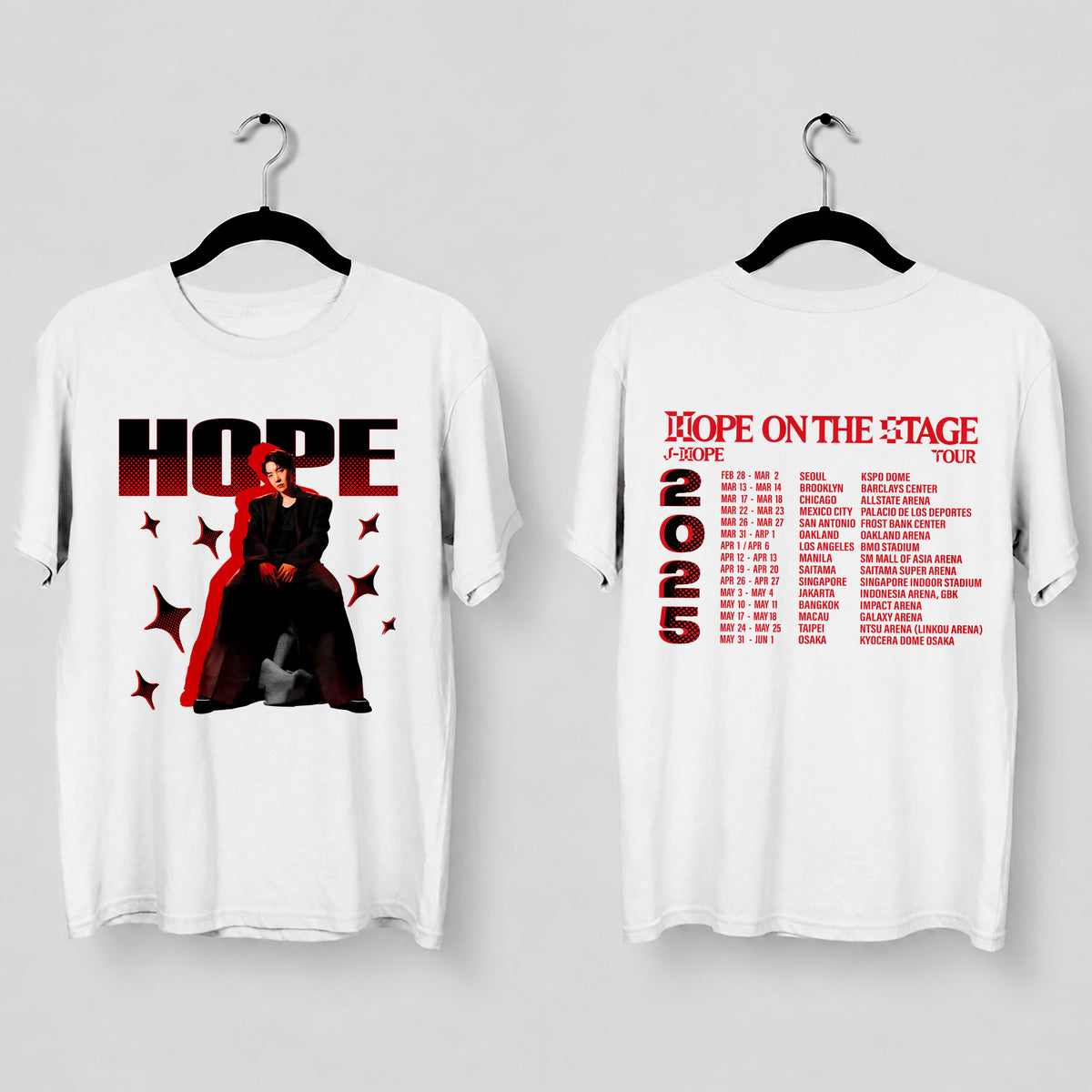 BTS J-Hope Hope On The Stage 1st Tour T-Shirt - Main view, Y2K kpop concert tee