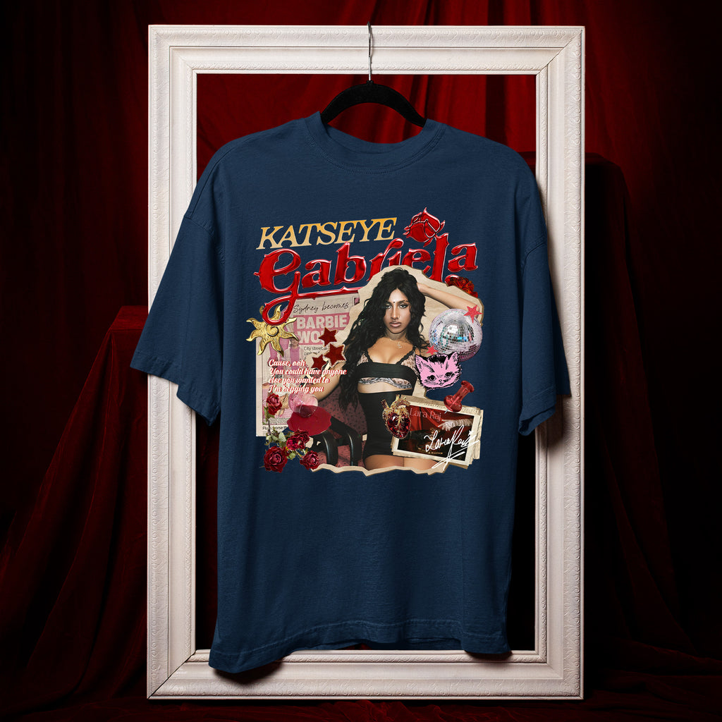 KATSEYE Gabriela Lara Raj T-Shirt - Hang view, Y2K kpop concert tee