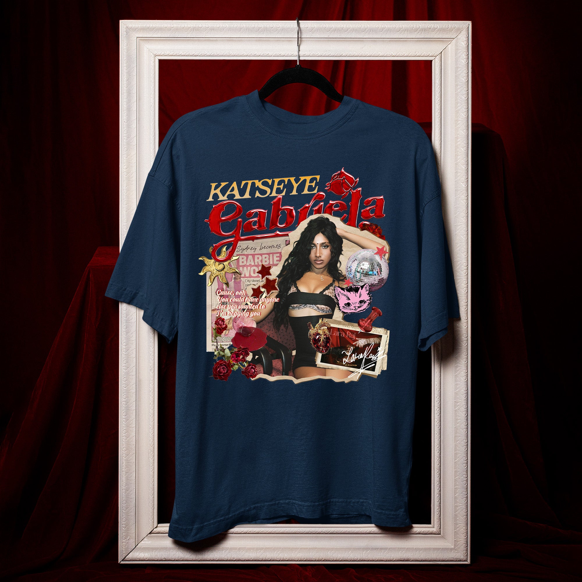 KATSEYE Gabriela Lara Raj T-Shirt - Hang view, Y2K kpop concert tee