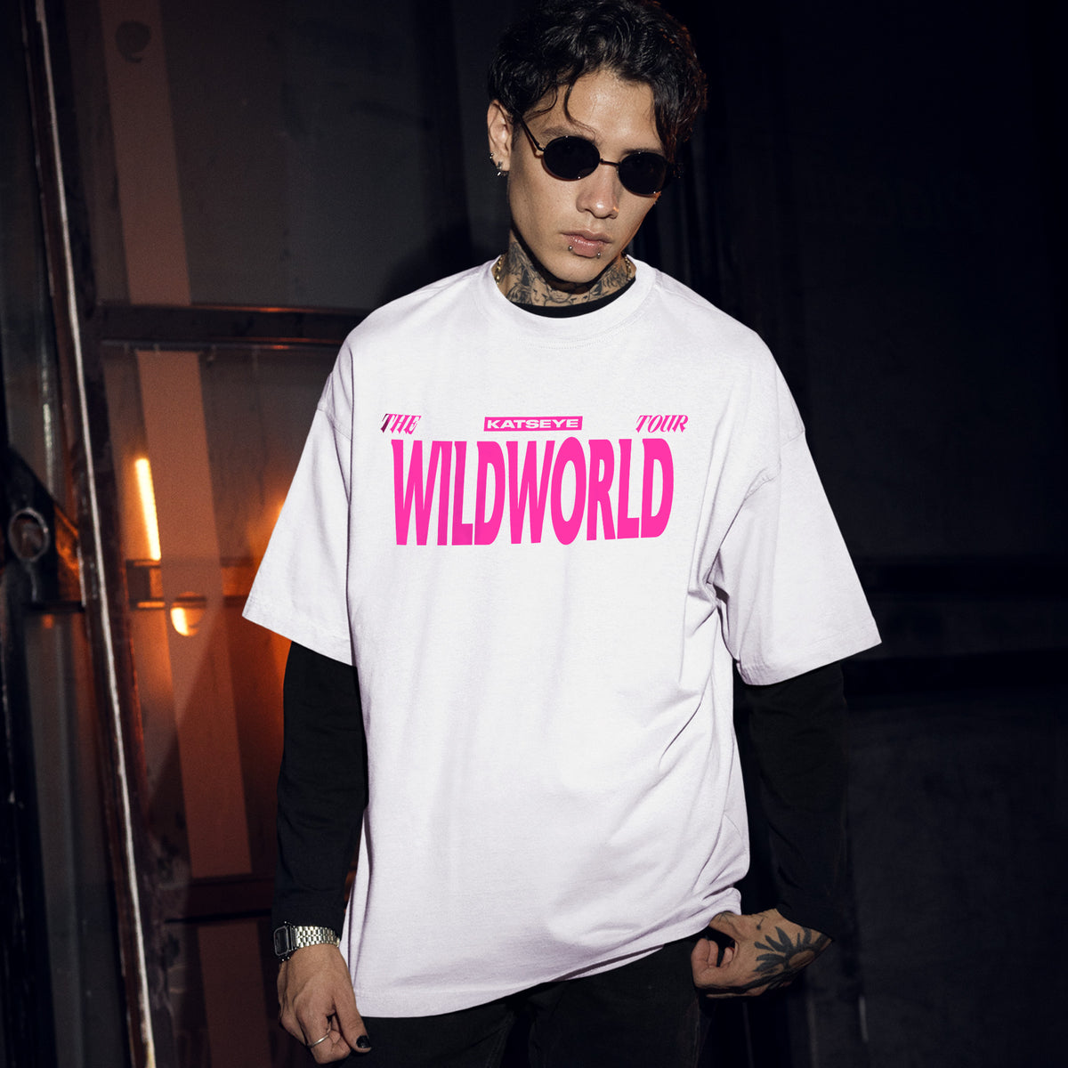 KATSEYE World Tour The Wildworld Graphic T-Shirt - Men Front view, Y2K kpop concert tee