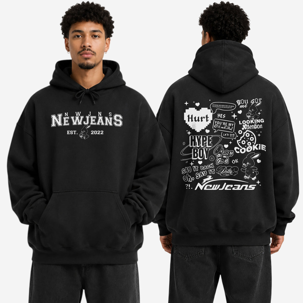 NewJeans Est 2022 Song Collect Hoodie - Men view, Y2K kpop concert hoodie