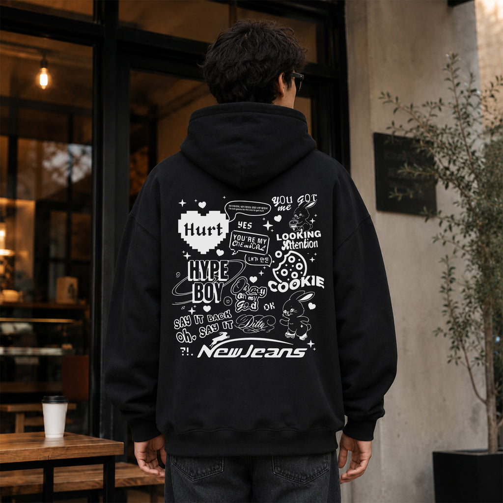 NewJeans Est 2022 Song Collect Hoodie - Men Back view, Y2K kpop concert hoodie