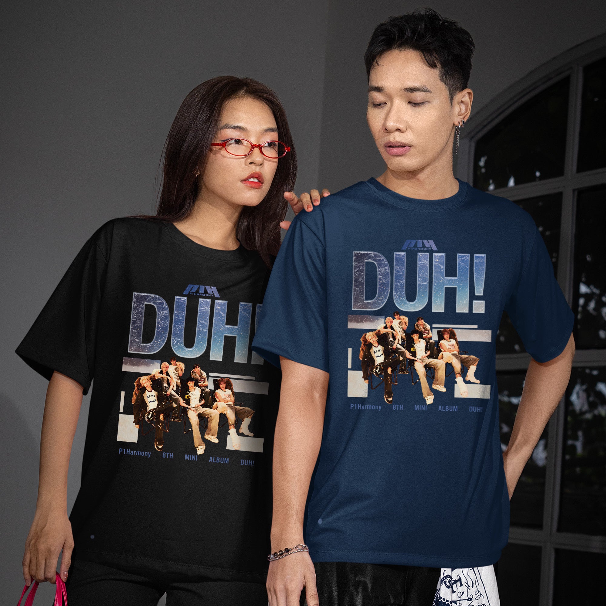 P1Harmony Duh! T-Shirt - Couple view, Y2K kpop concert tee