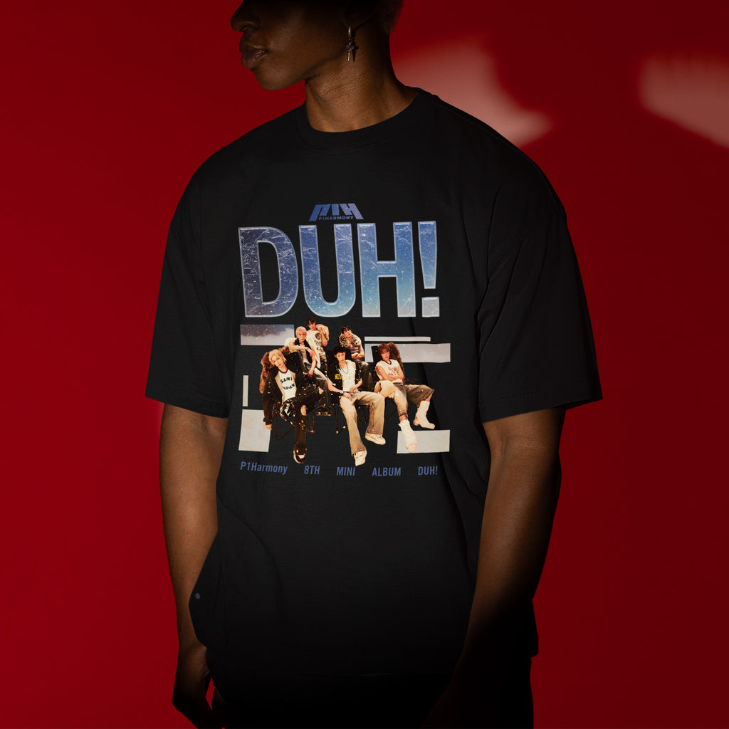 P1Harmony Duh! T-Shirt - Men view, Y2K kpop concert tee