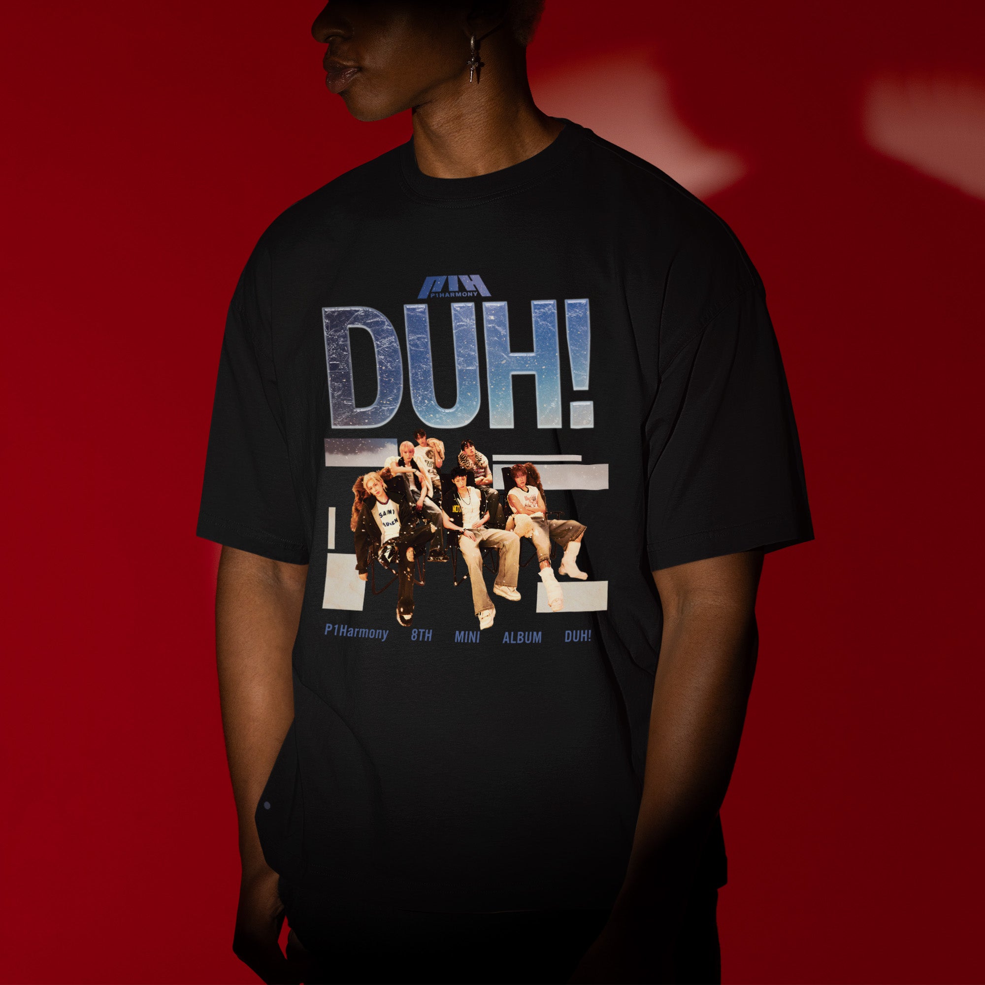 P1Harmony Duh! T-Shirt - Men view, Y2K kpop concert tee