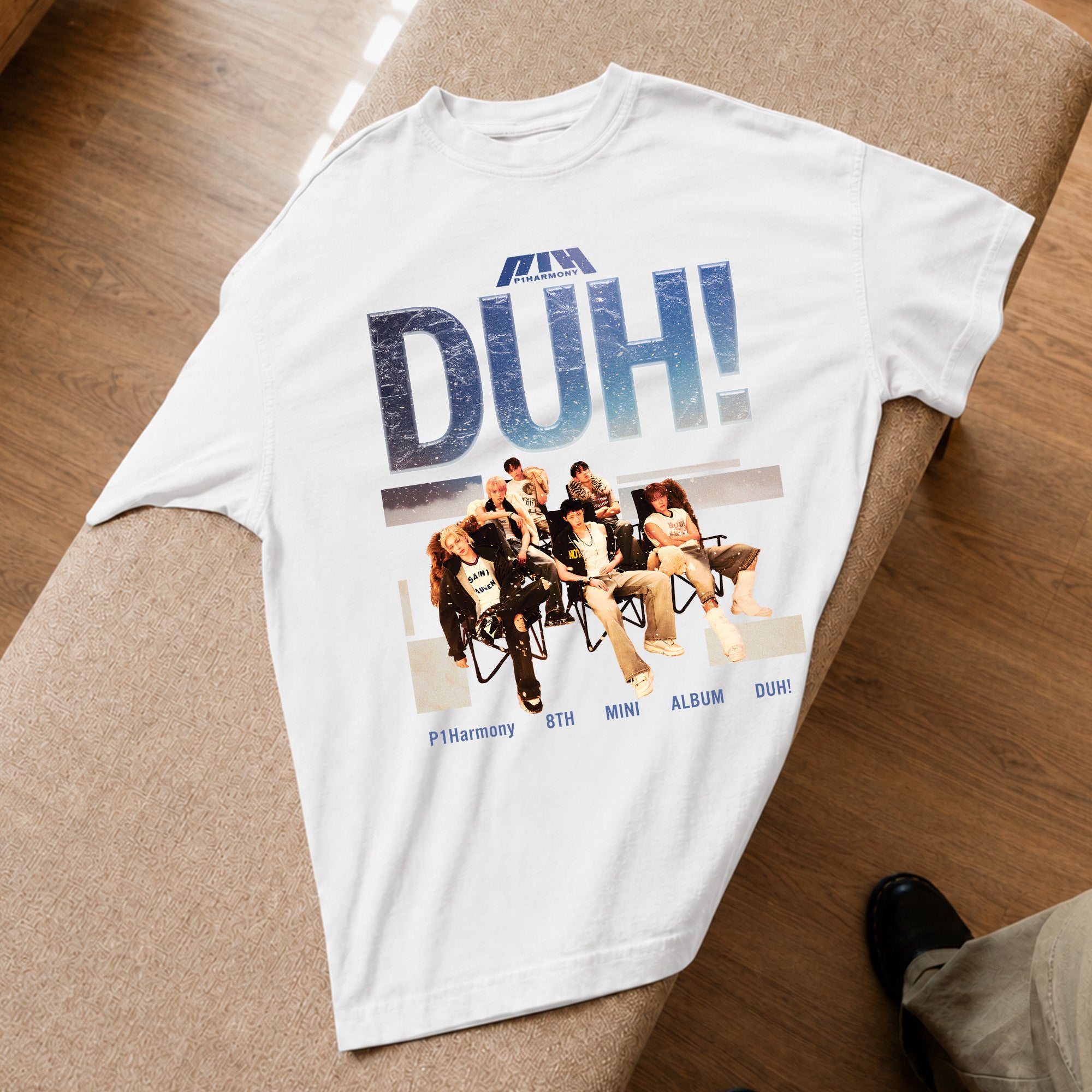 P1Harmony Duh! T-Shirt - Spread view, Y2K kpop concert tee