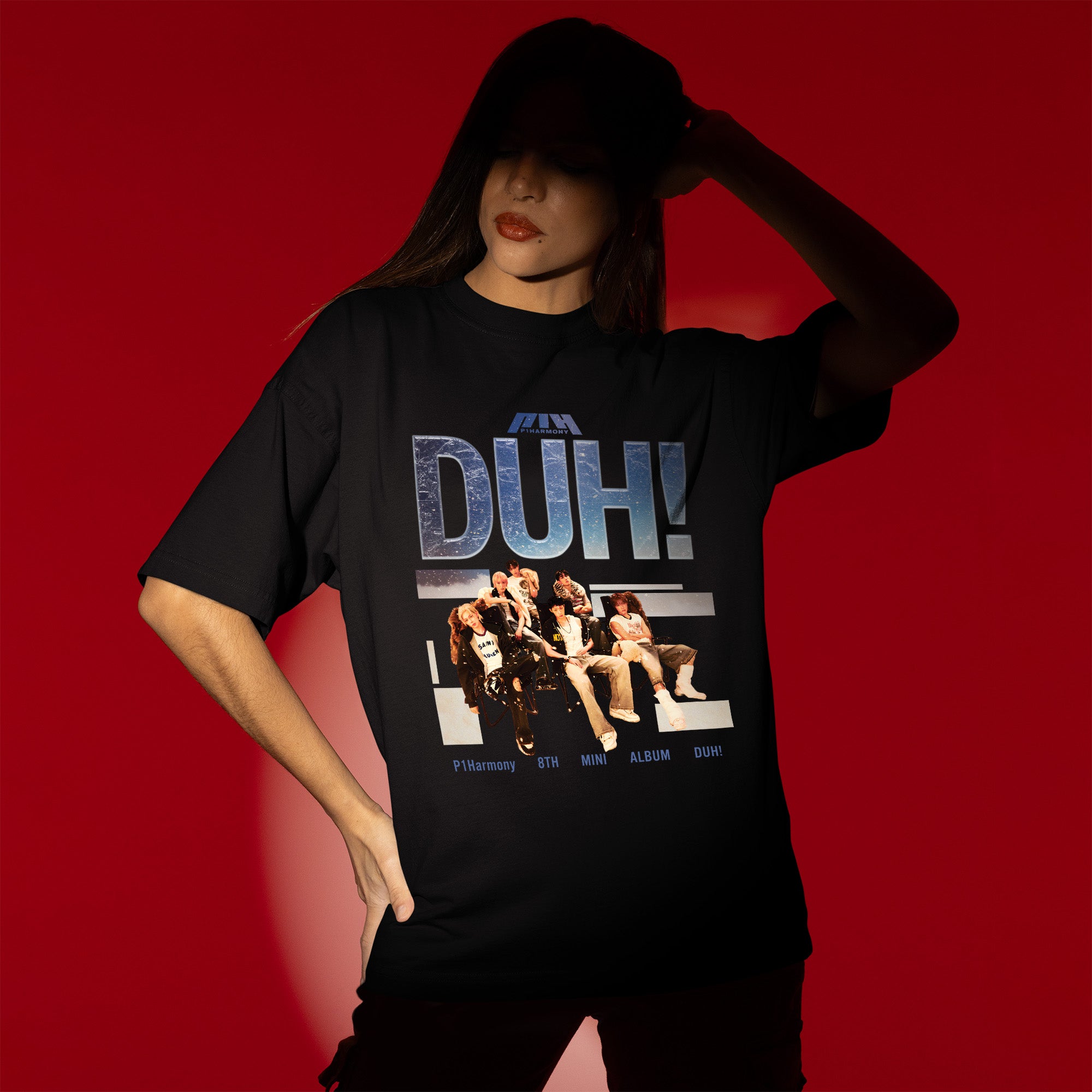 P1Harmony Duh! T-Shirt - Women view, Y2K kpop concert tee