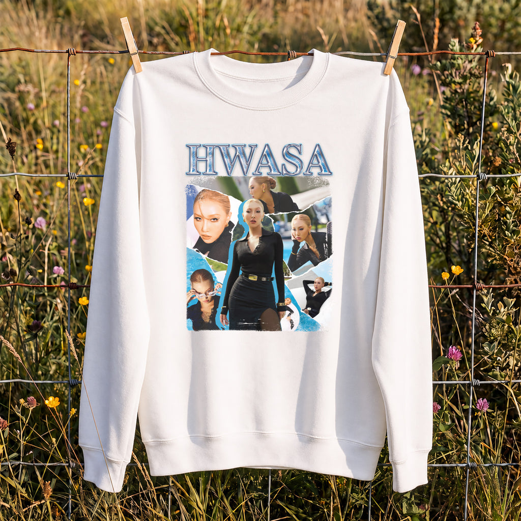 HWASA Retro Unisex Sweatshirt - Hang view, Y2K kpop concert sweatshirt
