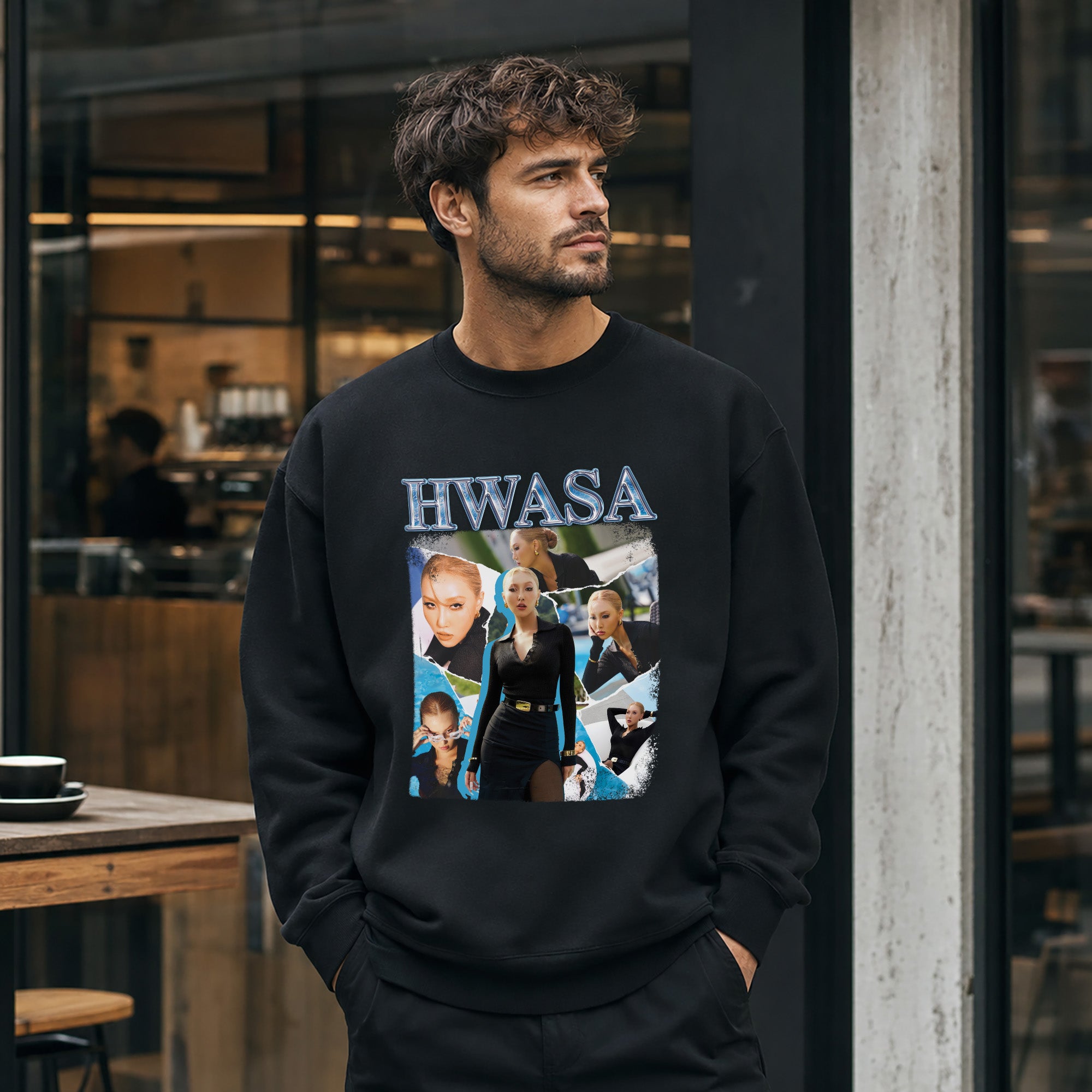 HWASA Retro Unisex Sweatshirt - Men view, Y2K kpop concert sweatshirt