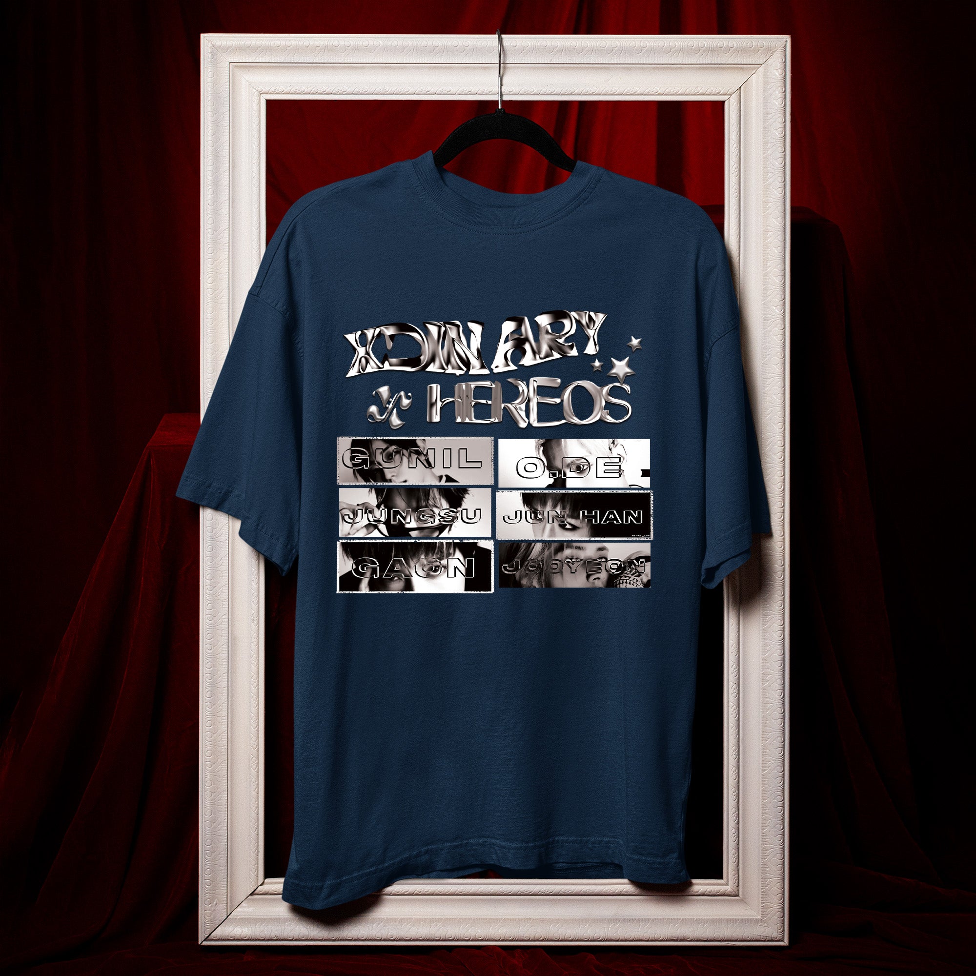 XDINARY HEROES Member T-Shirt - Hang view, Y2K kpop concert tee