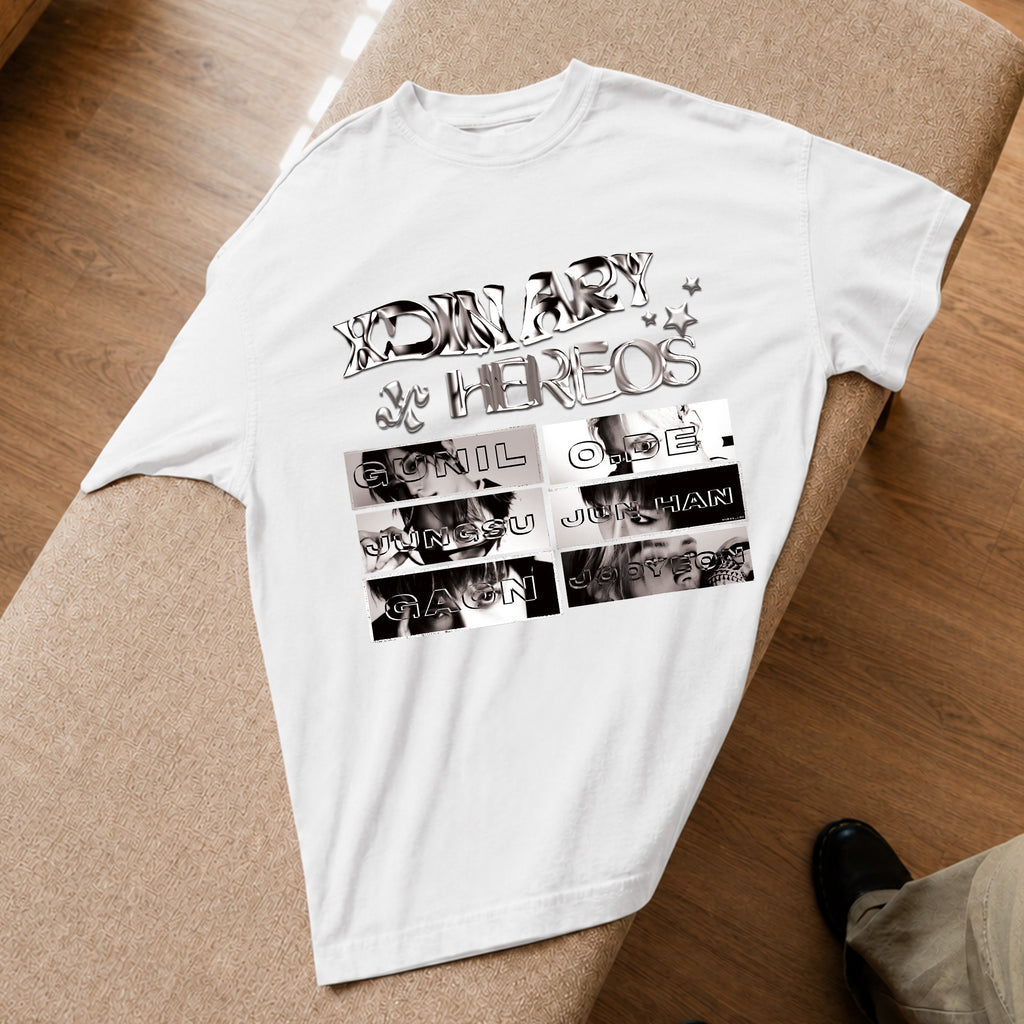 XDINARY HEROES Member T-Shirt - Spread view, Y2K kpop concert tee