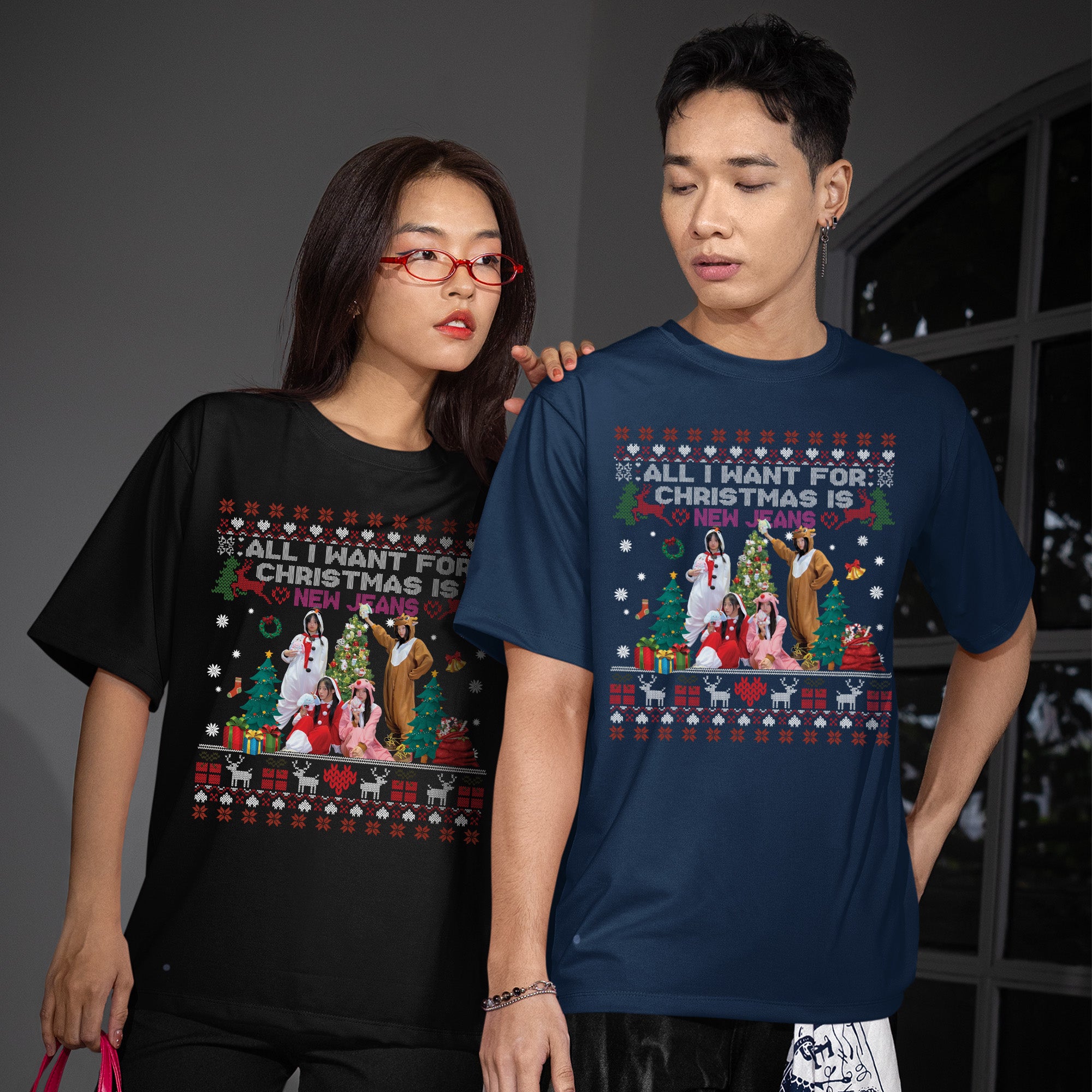 All You Want For Christmas Is NewJeans T-Shirt - Couple view, Y2K kpop concert tee
