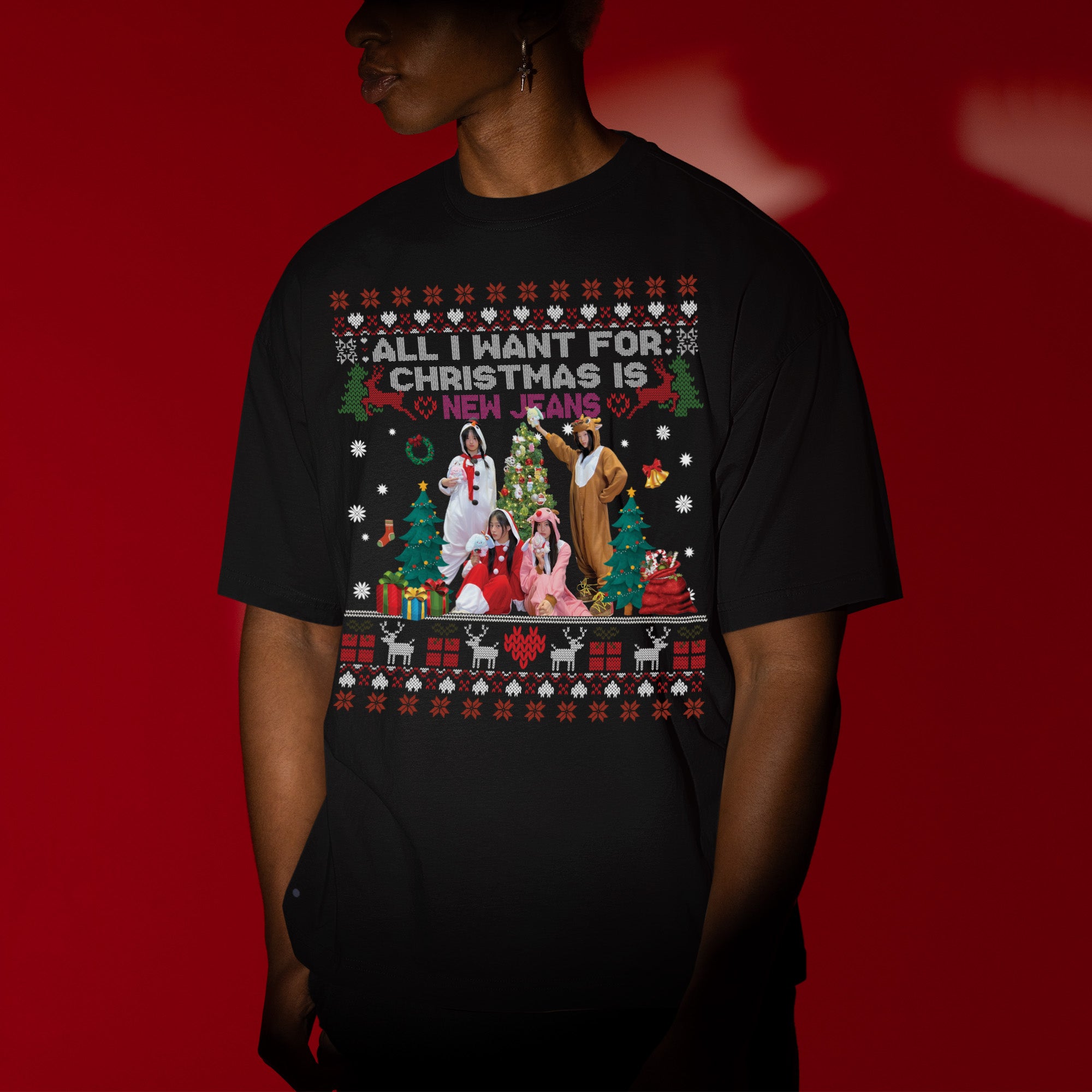 All You Want For Christmas Is NewJeans T-Shirt - Men view, Y2K kpop concert tee