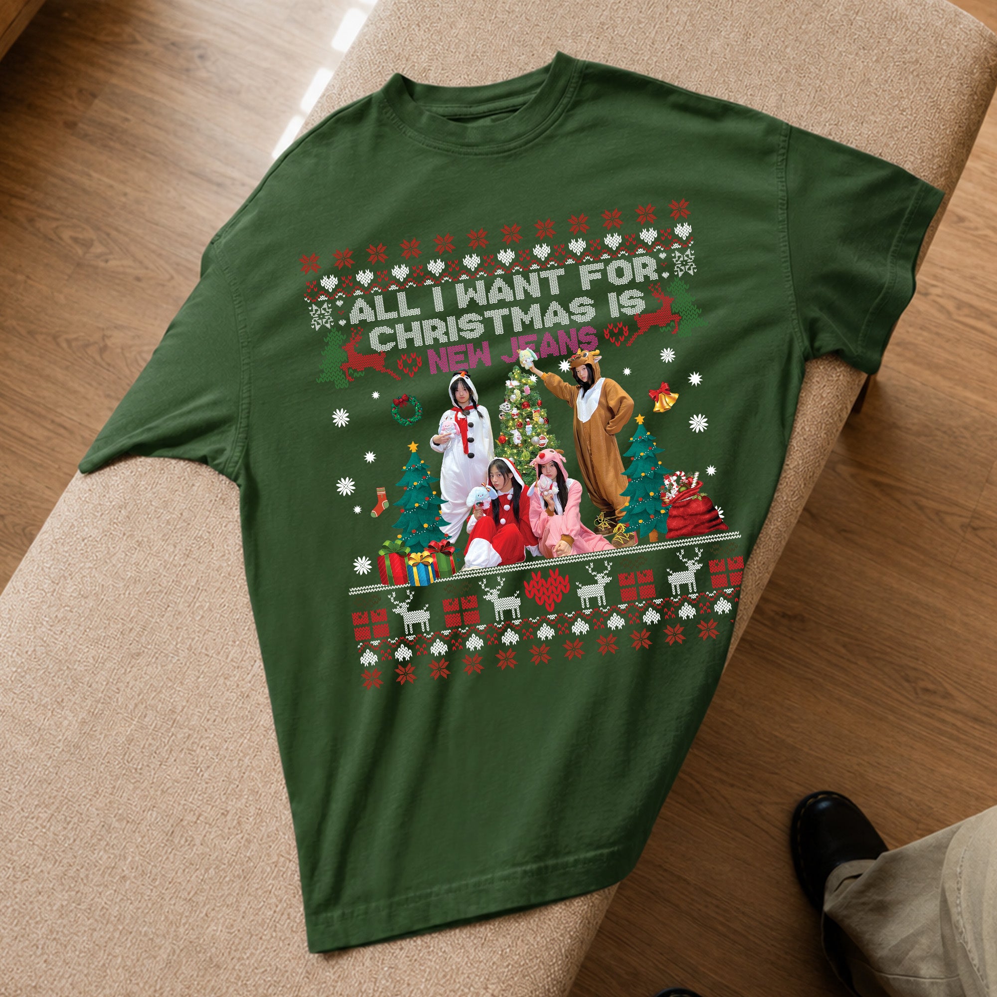All You Want For Christmas Is NewJeans T-Shirt - Spread view, Y2K kpop concert tee