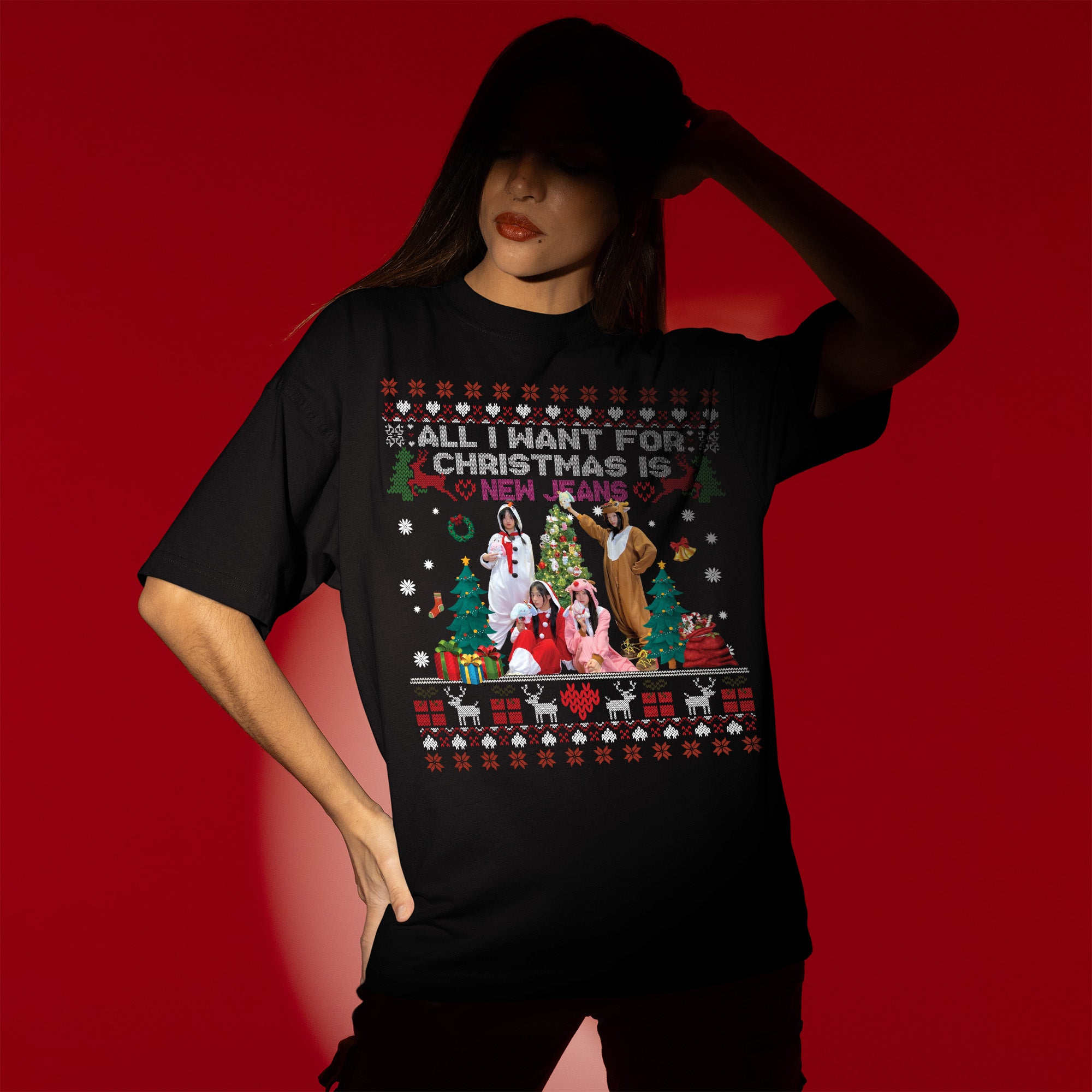 All You Want For Christmas Is NewJeans T-Shirt - Women view, Y2K kpop concert tee