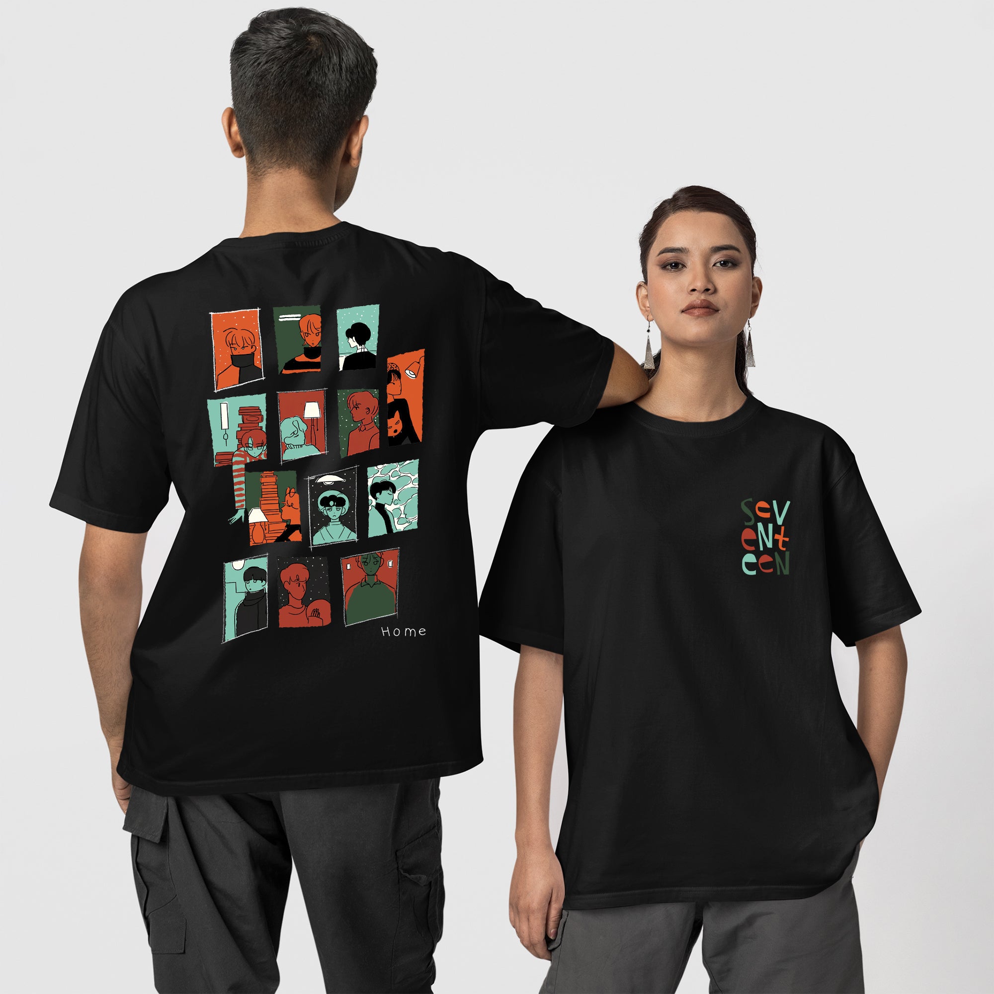 SEVENTEEN Member Chibi T-Shirt - Couple 1 view, Y2K kpop concert tee