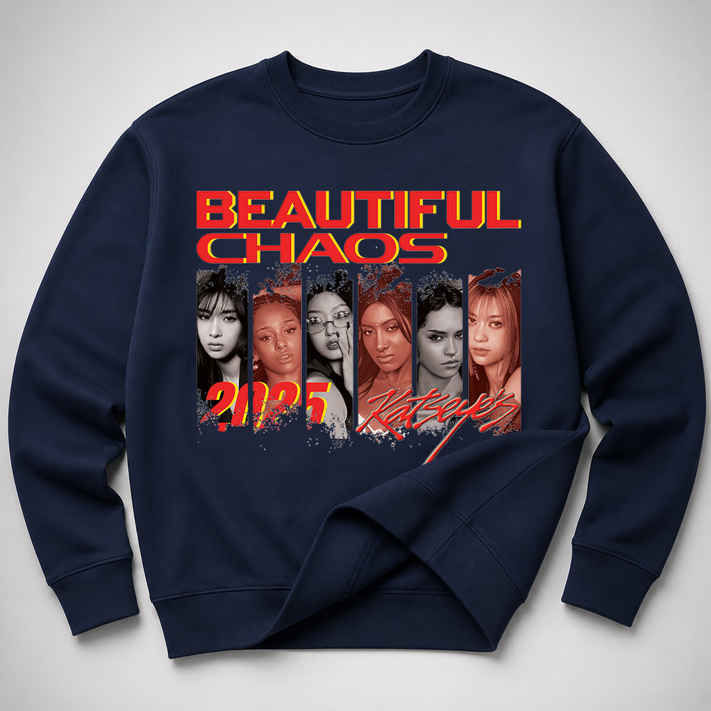KATSEYE Retro Member Beautiful Chaos Sweatshirt - Spread view, Y2K kpop concert sweatshirt