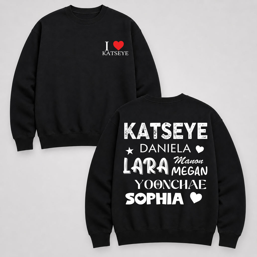 KATSEYE I Love Sweatshirt - Main view, Y2K kpop concert sweatshirt