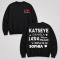 KATSEYE I Love Sweatshirt - Main view, Y2K kpop concert sweatshirt