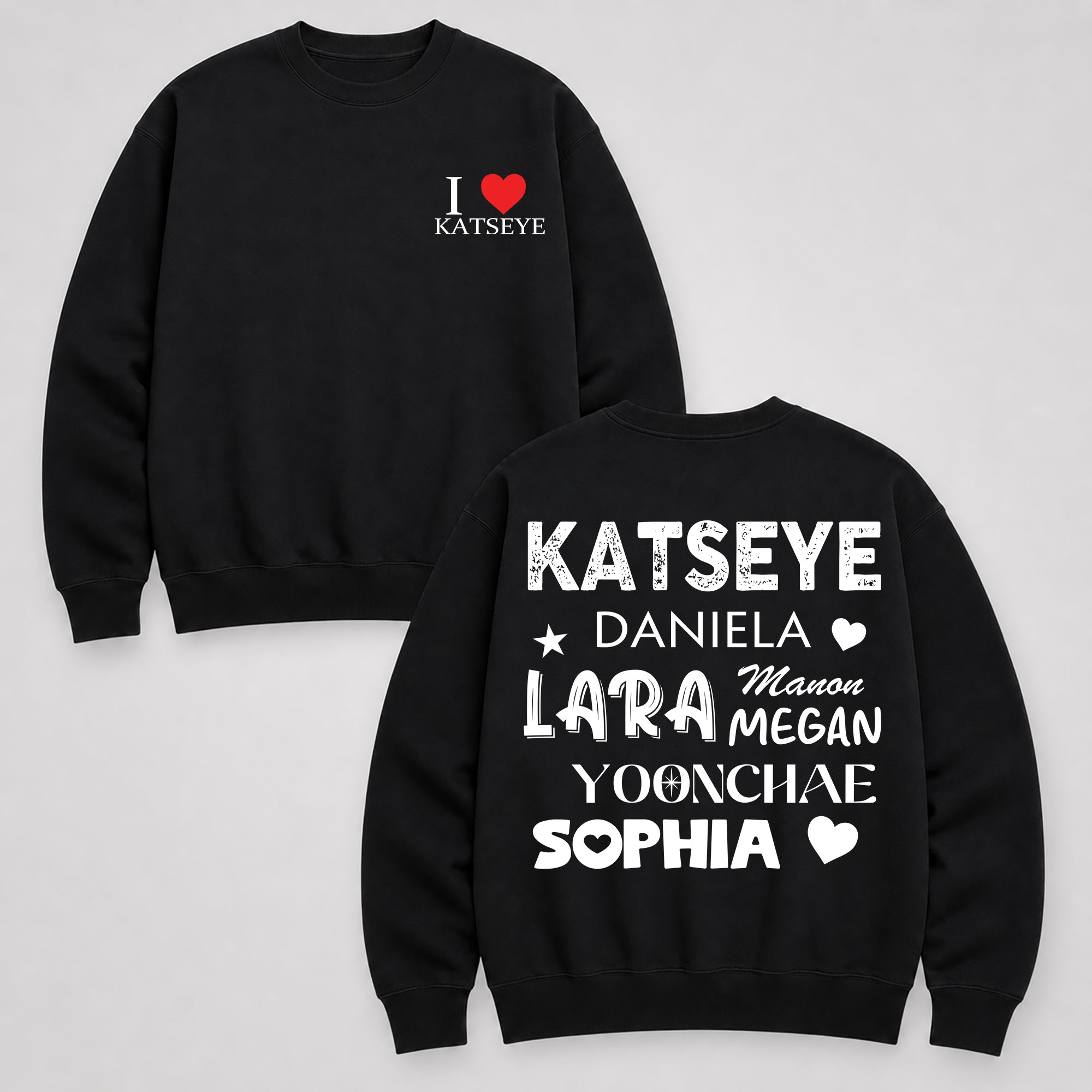 KATSEYE I Love Sweatshirt - Main view, Y2K kpop concert sweatshirt