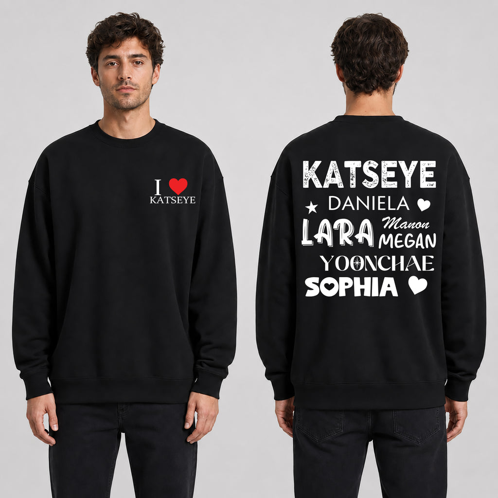 KATSEYE I Love Sweatshirt - Men view, Y2K kpop concert sweatshirt