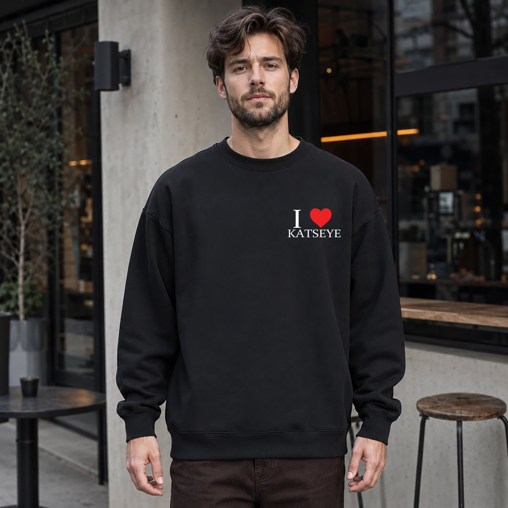 KATSEYE I Love Sweatshirt - Men Front Life Style view, Y2K kpop concert sweatshirt