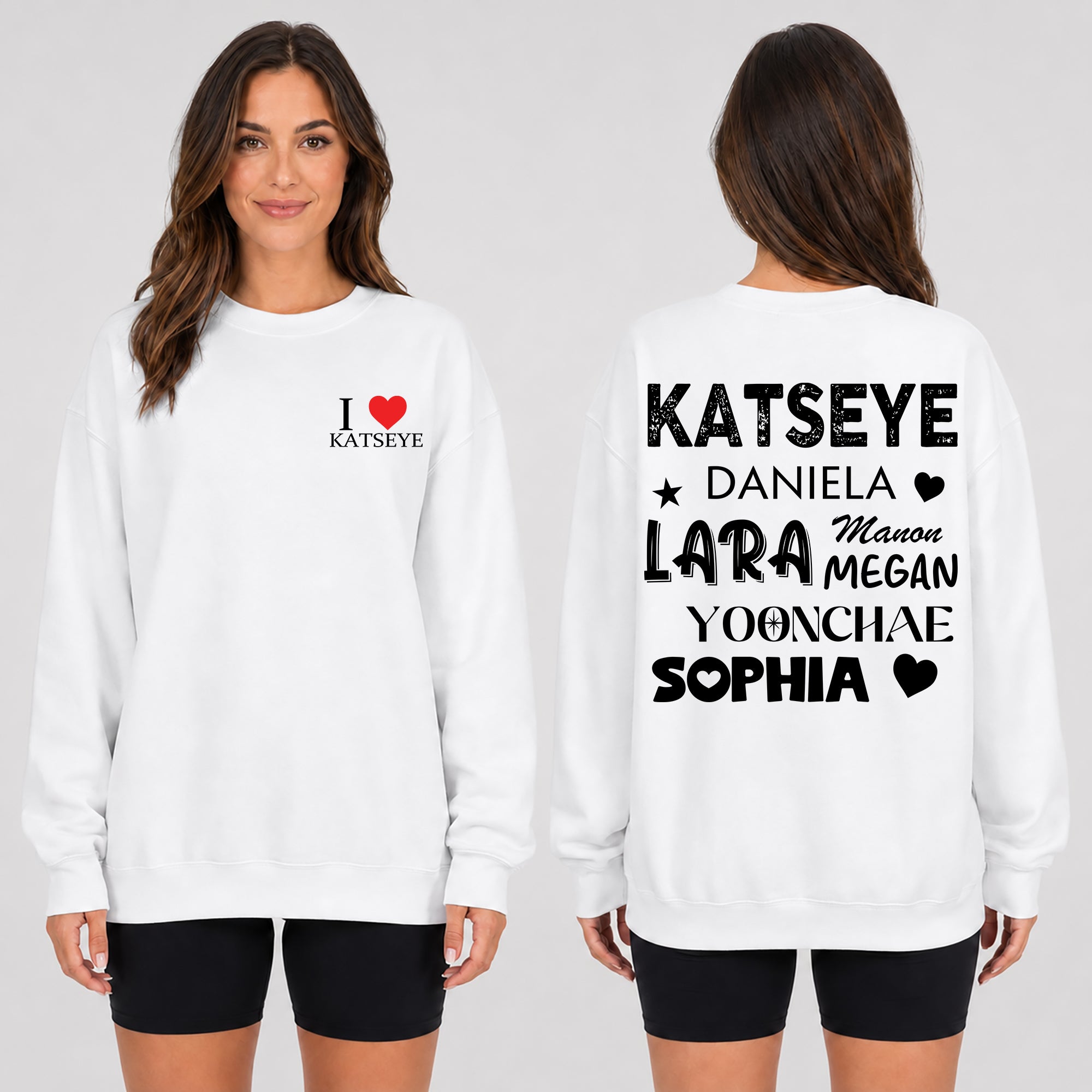 KATSEYE I Love Sweatshirt - Women view, Y2K kpop concert sweatshirt