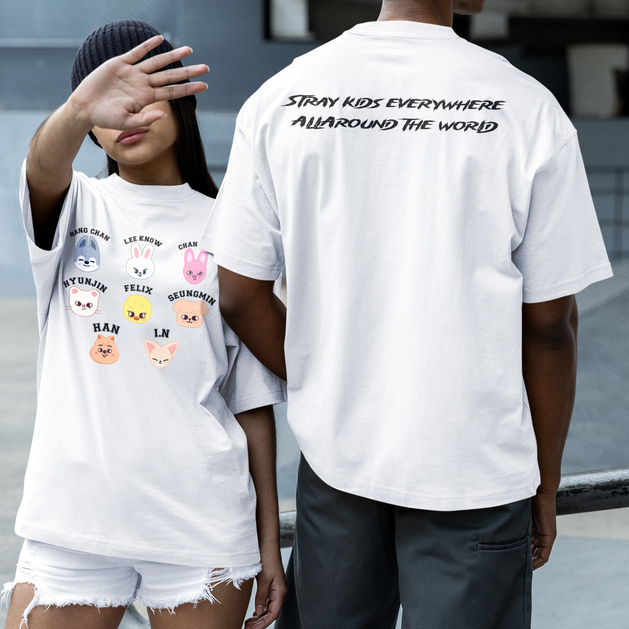 Stray Kids Skzoo Everywhere All Around The World T-Shirt - Couple 2 view, Y2K kpop concert tee