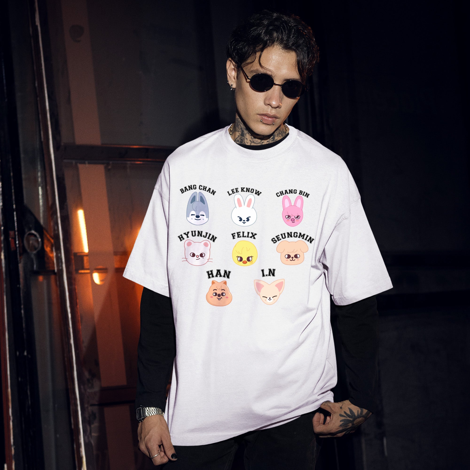 Stray Kids Skzoo Everywhere All Around The World T-Shirt - Men Front view, Y2K kpop concert tee