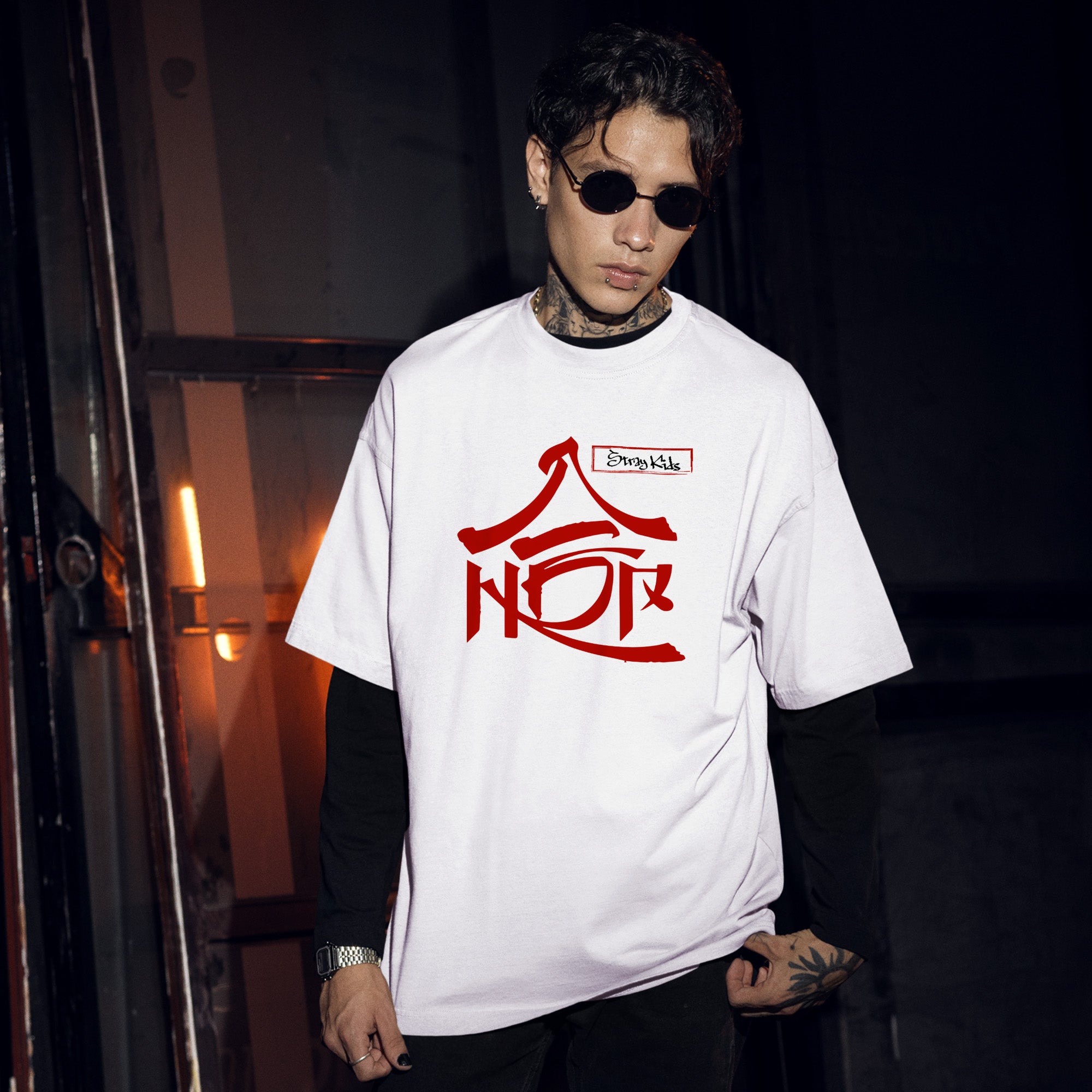 Stray Kids SKZHop Hip Tape Tracklist T-Shirt - Men Front view, Y2K kpop concert tee