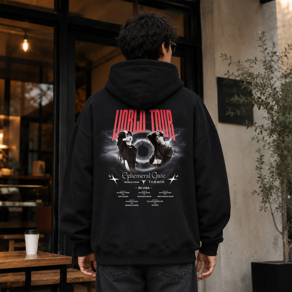 Taemin 2025 World Tour Ephemeral Gaze Hoodie - Men Back view, Y2K kpop concert hoodie