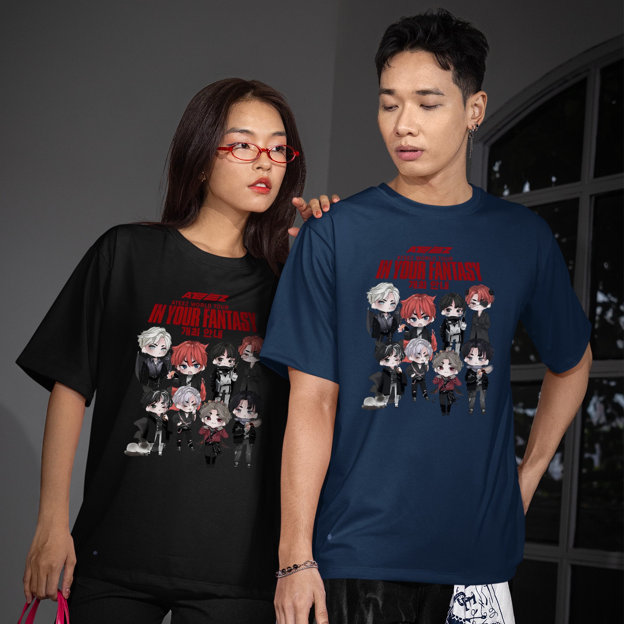 ATEEZ Chibi World Tour In Your Fantasy T-Shirt - Couple view, Y2K kpop concert tee